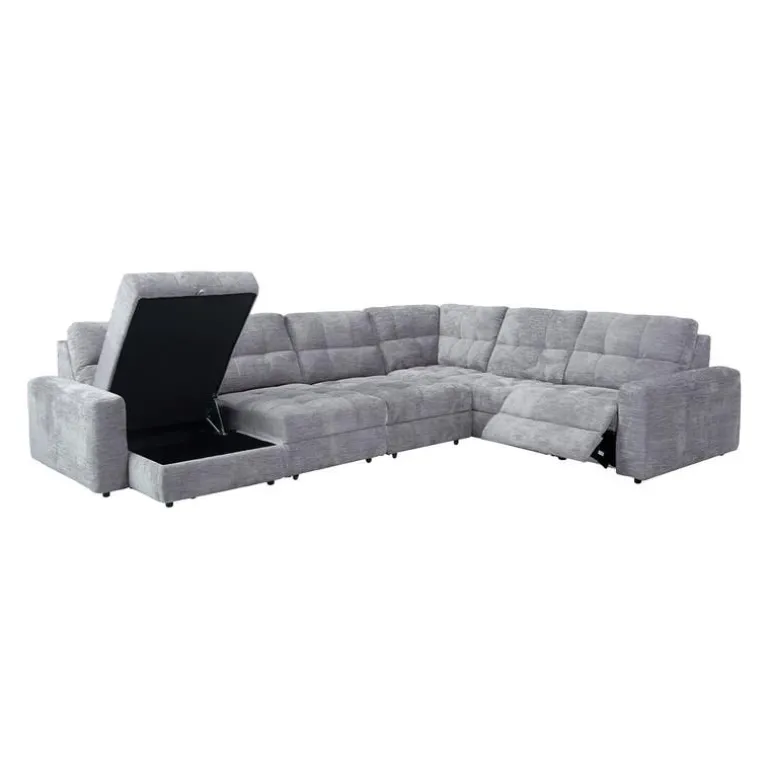 Power Modular Reclining Sectional with 2 Sliders and Left-Side Chaise with Storage - 6 pcs