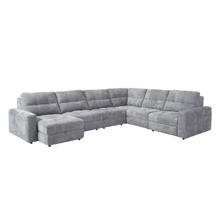 Power Modular Reclining Sectional with 2 Sliders and Left-Side Chaise with Storage - 6 pcs