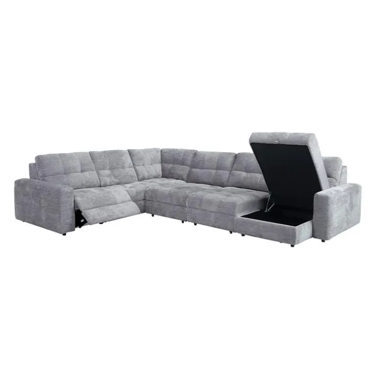 Power Modular Reclining Sectional with 2 Sliders and Right-Side Chaise with Storage - 6 pcs