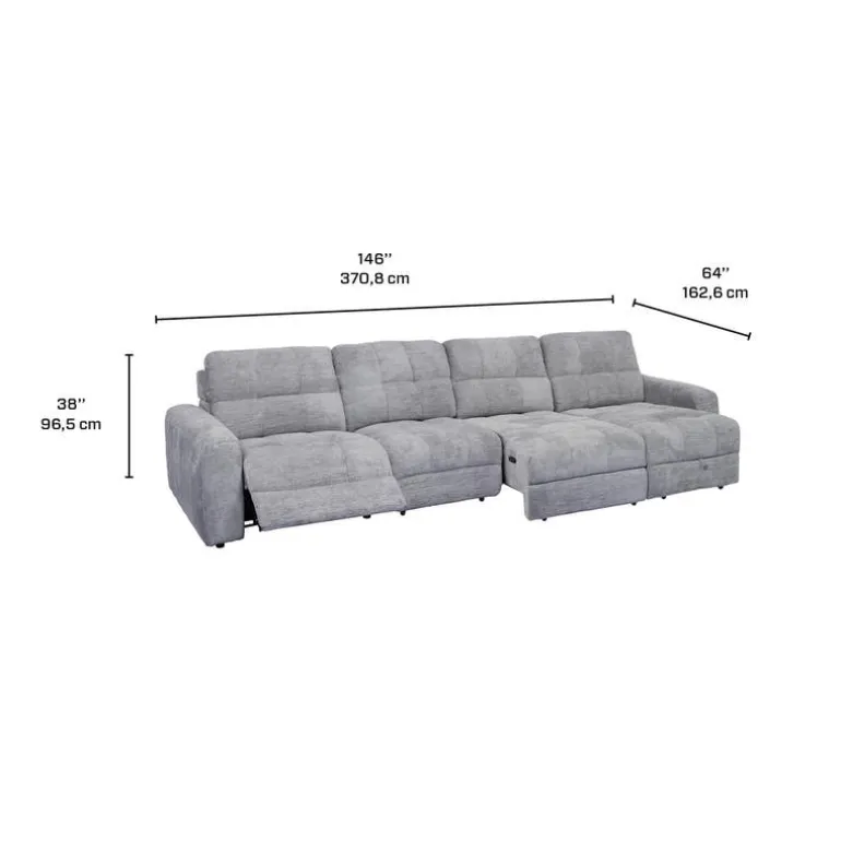 Power Modular Reclining Sectional with 1 Slider and Right-Side Chaise with Storage - 4 pcs