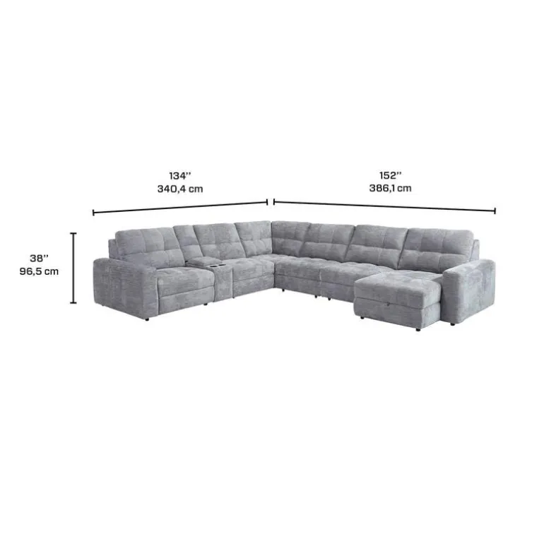 Power Modular Reclining Sectional with 2 Sliders, Right-Side Chaise with Storage, and Console - 7 pcs