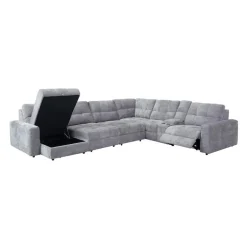 Power Modular Reclining Sectional with 2 Sliders, Left-Side Chaise with Storage, and Console - 7 pcs