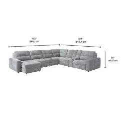 Power Modular Reclining Sectional with 2 Sliders, Left-Side Chaise with Storage, and Console - 7 pcs
