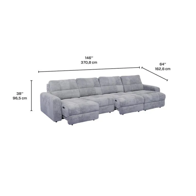 Power Modular Sectional with 2 Sliders and Right-Side Chaise with Storage - 4 pcs