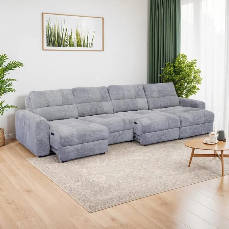 Power Modular Sectional with 2 Sliders and Right-Side Chaise with Storage - 4 pcs