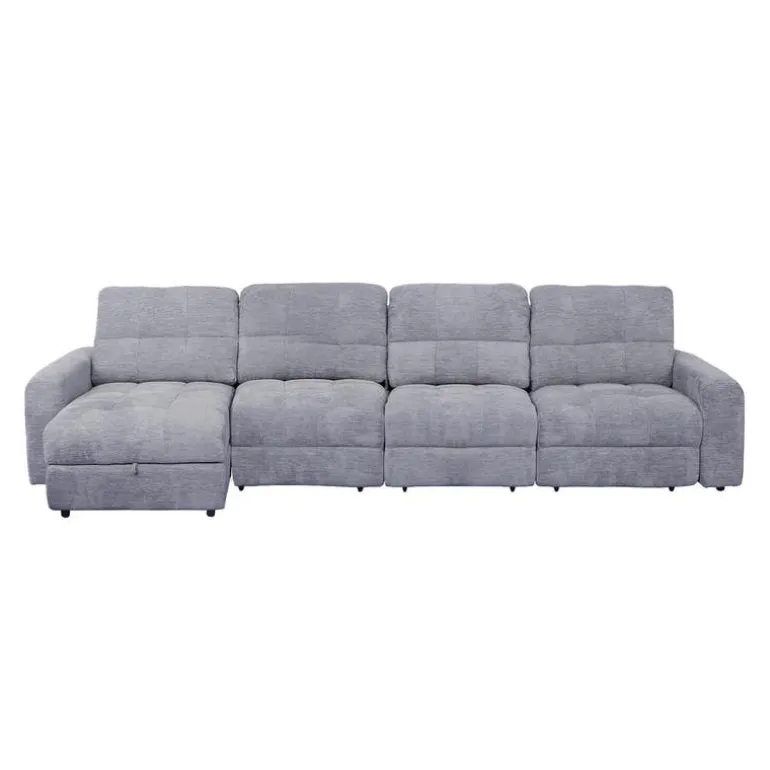 Power Modular Sectional with 2 Sliders and Left-Side Chaise with Storage - 4 pcs