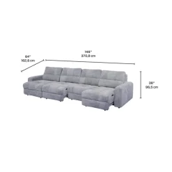 Power Modular Sectional with 2 Sliders and Left-Side Chaise with Storage - 4 pcs