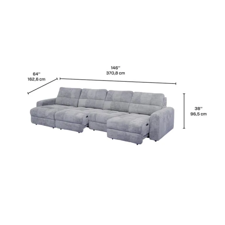 Power Modular Sectional with 2 Sliders and Left-Side Chaise with Storage - 4 pcs