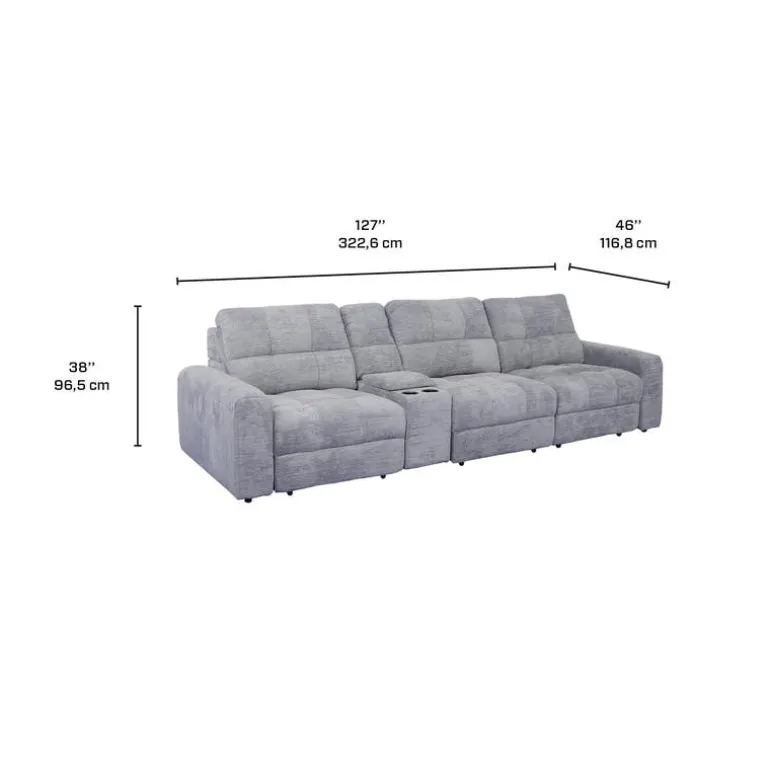 Power Modular Sofa with 2 Sliders and Console - 4 pcs