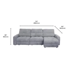 Power Modular Sofa with 2 Sliders and Right-Side Chaise with Storage - 3 pcs