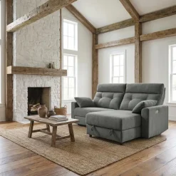 Power Recliner Loveseat and Right-Facing Chaise with Storage - Grey