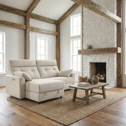 Power Recliner Loveseat and Left-Facing Chaise with Storage - Beige