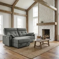 Power Recliner Loveseat and Left-Facing Chaise with Storage - Grey