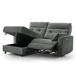 Power Recliner Loveseat and Left-Facing Chaise with Storage - Grey