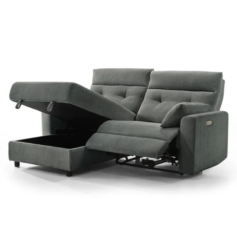 Power Recliner Loveseat and Left-Facing Chaise with Storage - Grey