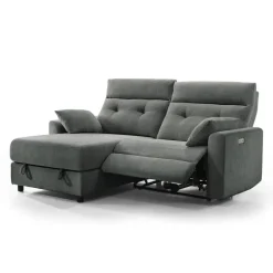 Power Recliner Loveseat and Left-Facing Chaise with Storage - Grey