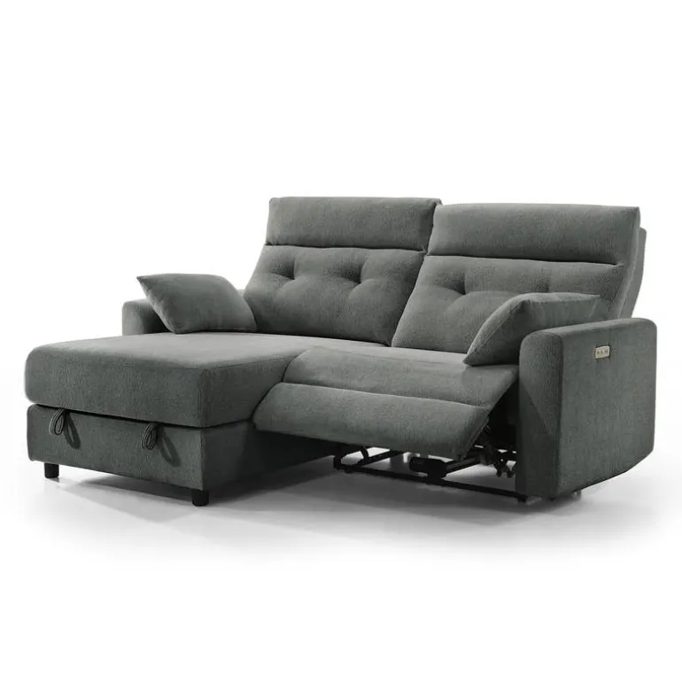 Power Recliner Loveseat and Left-Facing Chaise with Storage - Grey