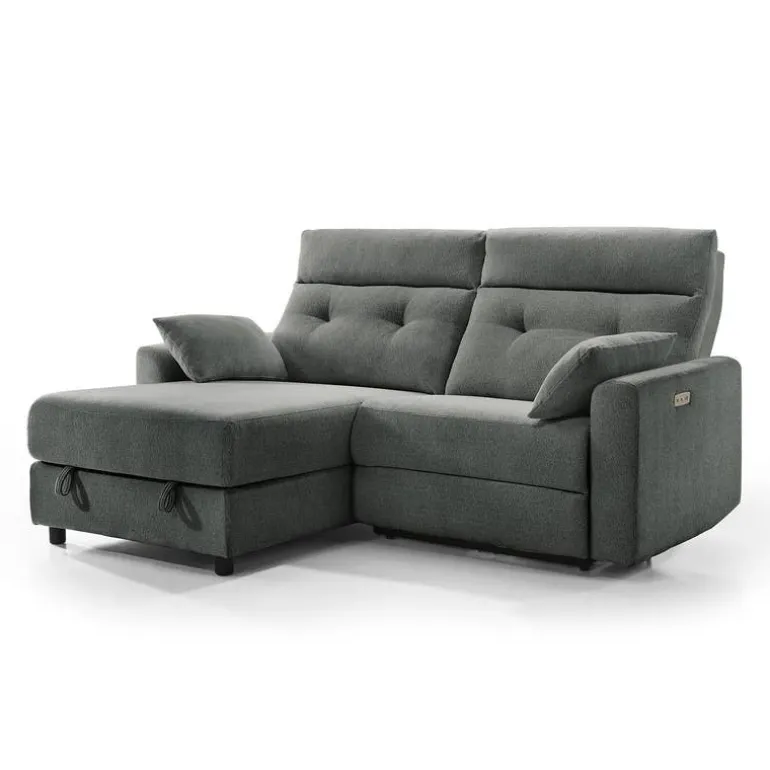 Power Recliner Loveseat and Left-Facing Chaise with Storage - Grey