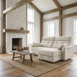Power Recliner Loveseat and Right-Facing Chaise with Storage - Beige