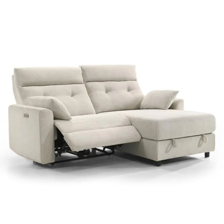Power Recliner Loveseat and Right-Facing Chaise with Storage - Beige