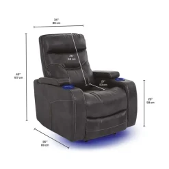 Power Recliner with Storage, Cup Holders and LED Lighting - Grey