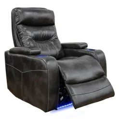 Power Recliner with Storage, Cup Holders and LED Lighting - Grey