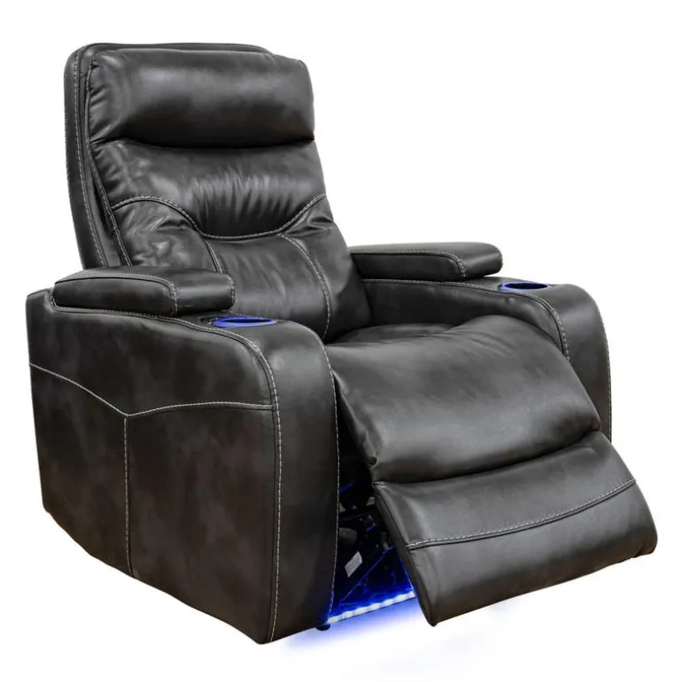 Power Recliner with Storage, Cup Holders and LED Lighting - Grey