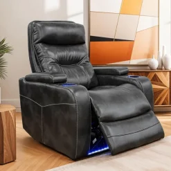 Power Recliner with Storage, Cup Holders and LED Lighting - Grey