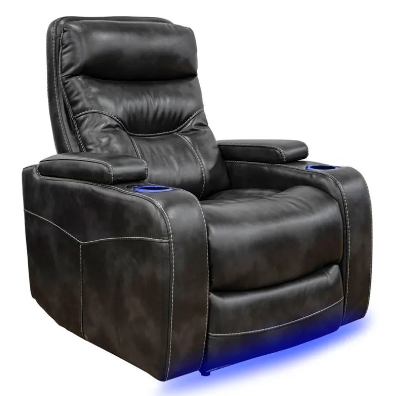 Power Recliner with Storage, Cup Holders and LED Lighting - Grey