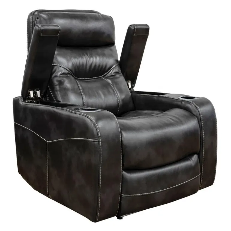 Power Recliner with Storage, Cup Holders and LED Lighting - Grey
