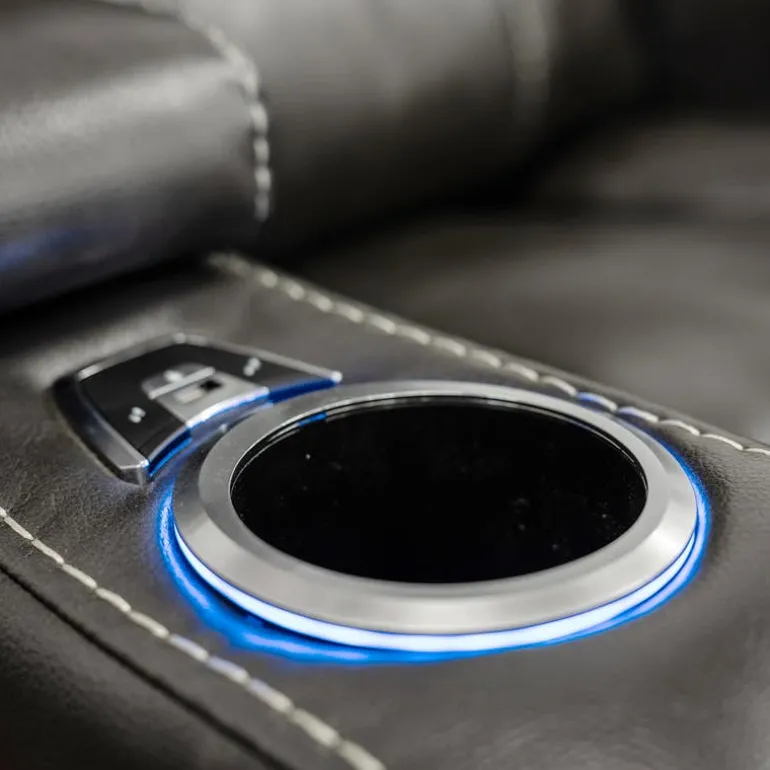Power Recliner with Storage, Cup Holders and LED Lighting - Grey
