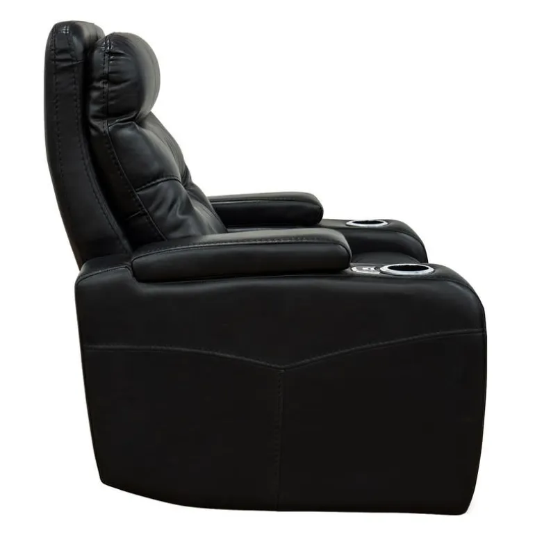Power Recliner with Storage, Cup Holders and LED Lighting - Black