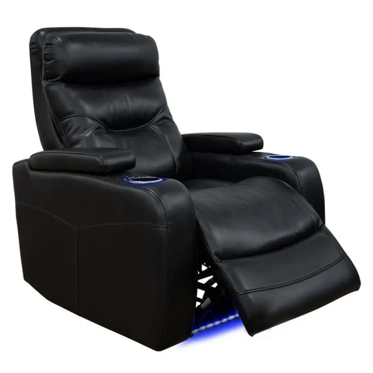 Power Recliner with Storage, Cup Holders and LED Lighting - Black
