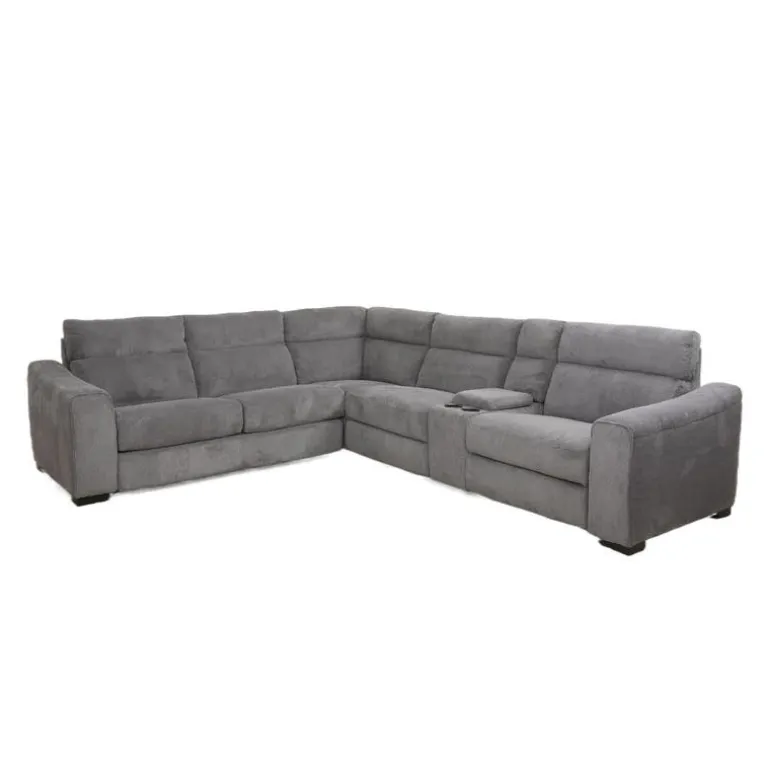Power Reclining Grey Sleeper Sectional with Console - 6 pcs