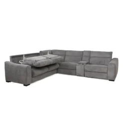 Power Reclining Grey Sleeper Sectional with Console - 6 pcs