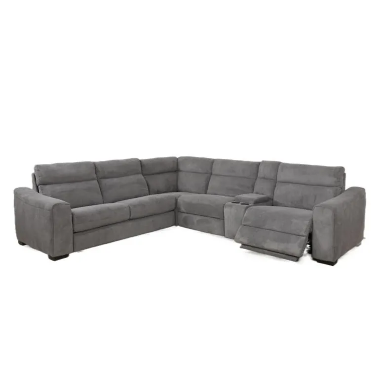 Power Reclining Grey Sleeper Sectional with Console - 6 pcs