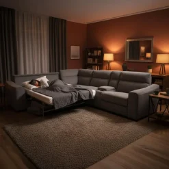 Power Reclining Grey Sleeper Sectional with Console - 6 pcs
