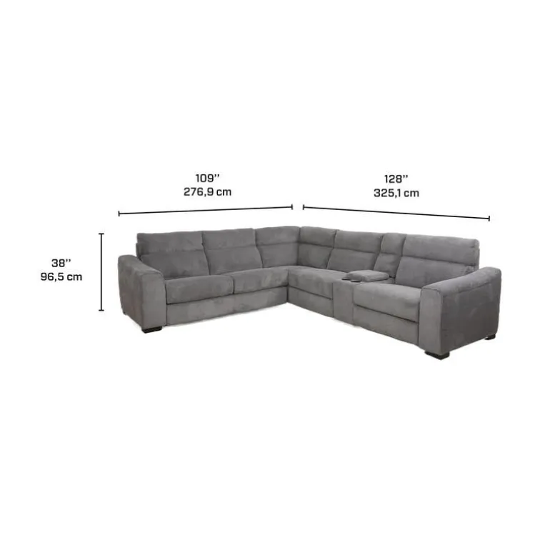 Power Reclining Grey Sleeper Sectional with Console - 6 pcs