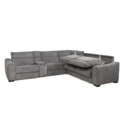 Power Reclining Grey Sleeper Sectional with Console - 6 pcs