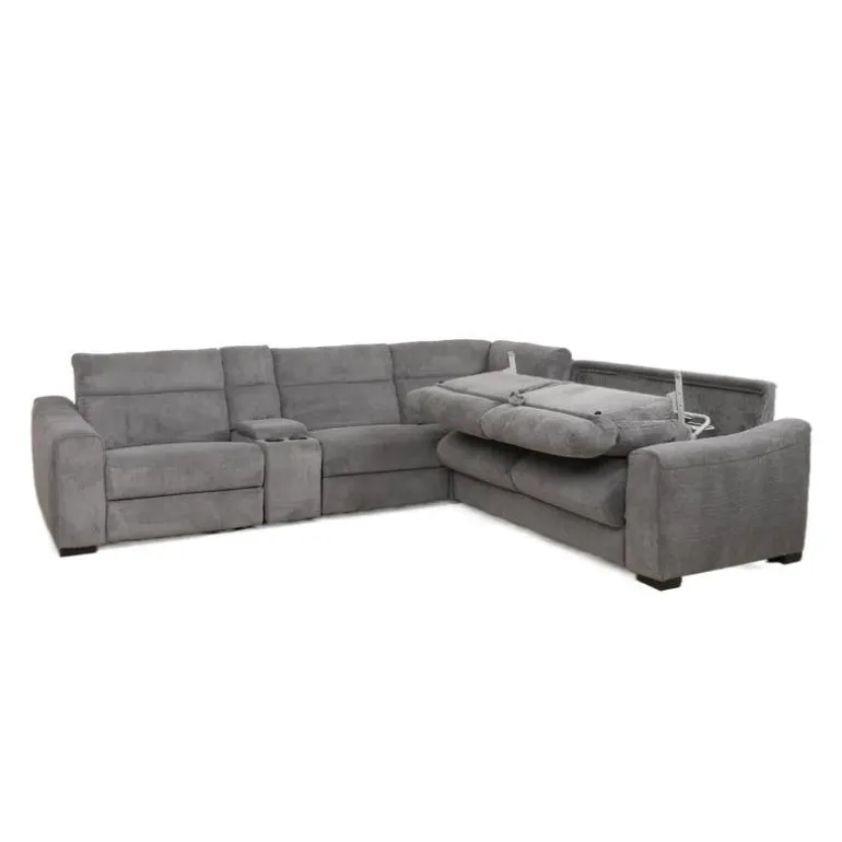 Power Reclining Grey Sleeper Sectional with Console - 6 pcs