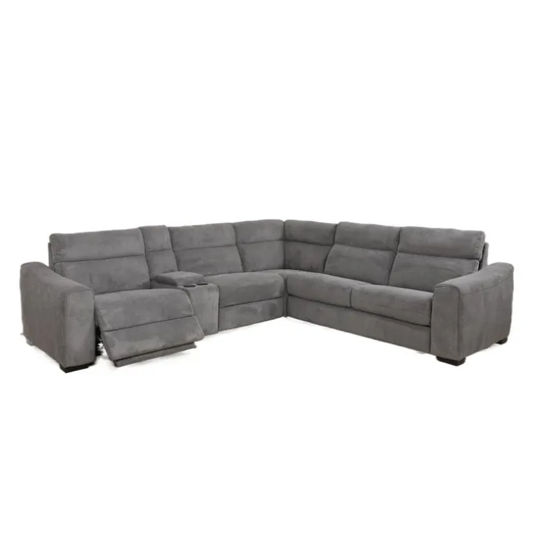 Power Reclining Grey Sleeper Sectional with Console - 6 pcs