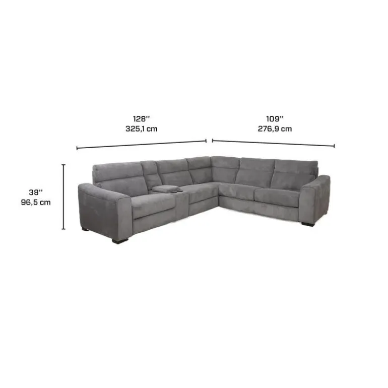 Power Reclining Grey Sleeper Sectional with Console - 6 pcs