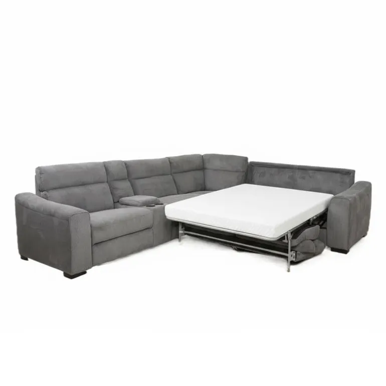 Power Reclining Grey Sleeper Sectional with Console - 6 pcs