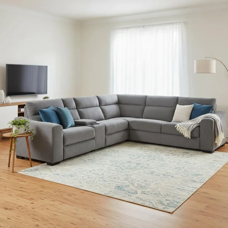 Power Reclining Grey Sleeper Sectional with Console - 6 pcs