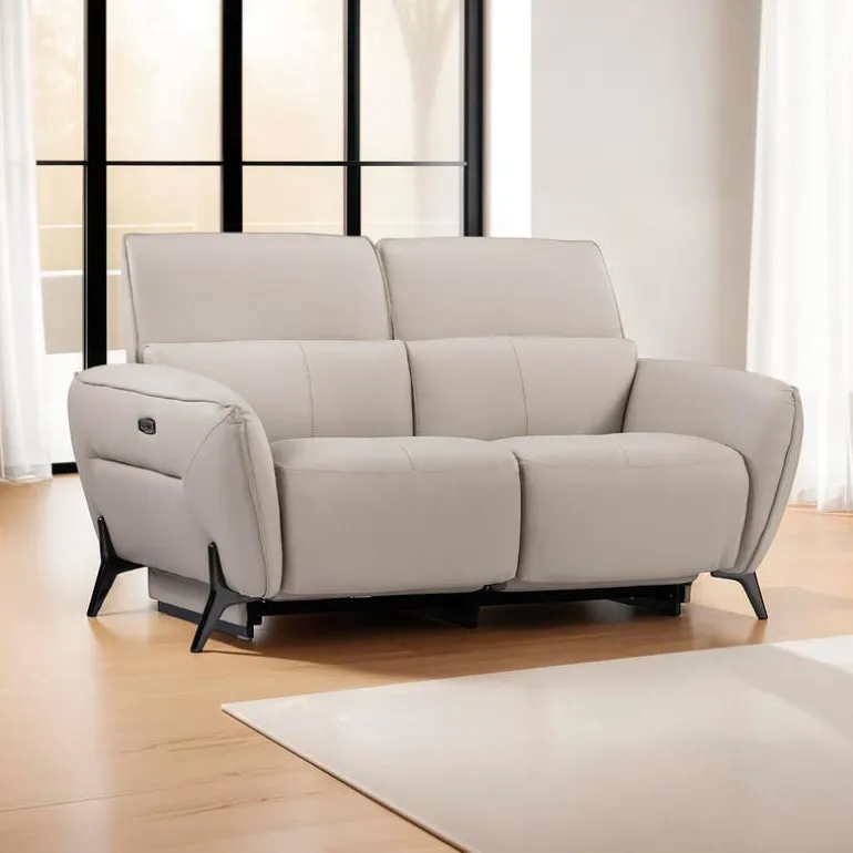 Power Reclining Loveseat with Adjustable Headrests - Genuine Leather