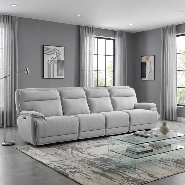 Power Reclining Modular Sofa, Adjustable Headrests and 2 Fold-Down Backrest Seats - 4 pcs