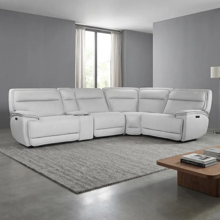 Power Reclining Modular Sectional, Adjustable Headrests and Console with an Audio System - 5 pcs