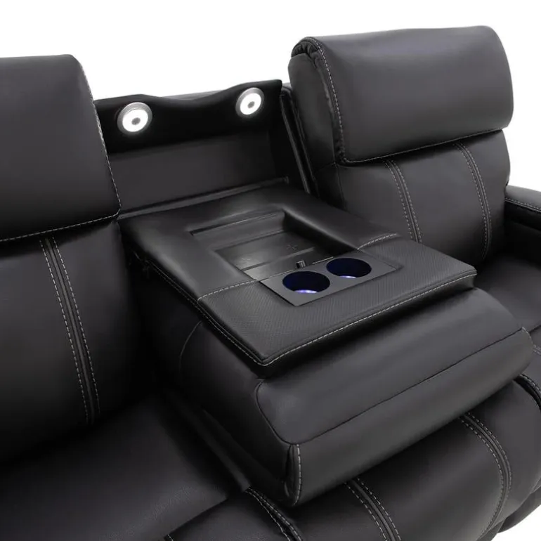 Power Reclining Sofa with Adjustable Headrests, Fold-Down Seat and Immersive Sound System