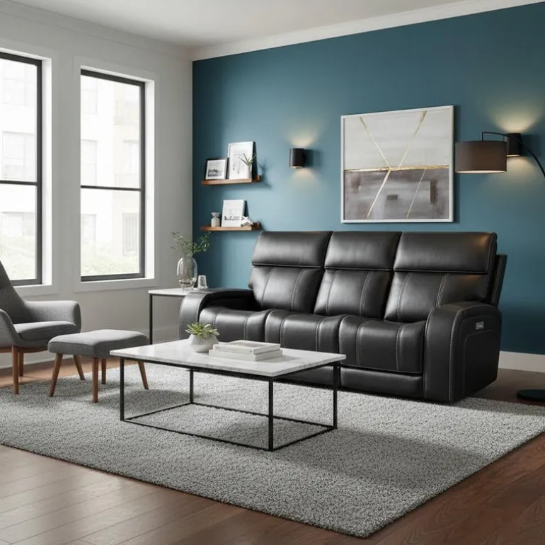 Power Reclining Sofa with Adjustable Headrests, Fold-Down Seat and Immersive Sound System