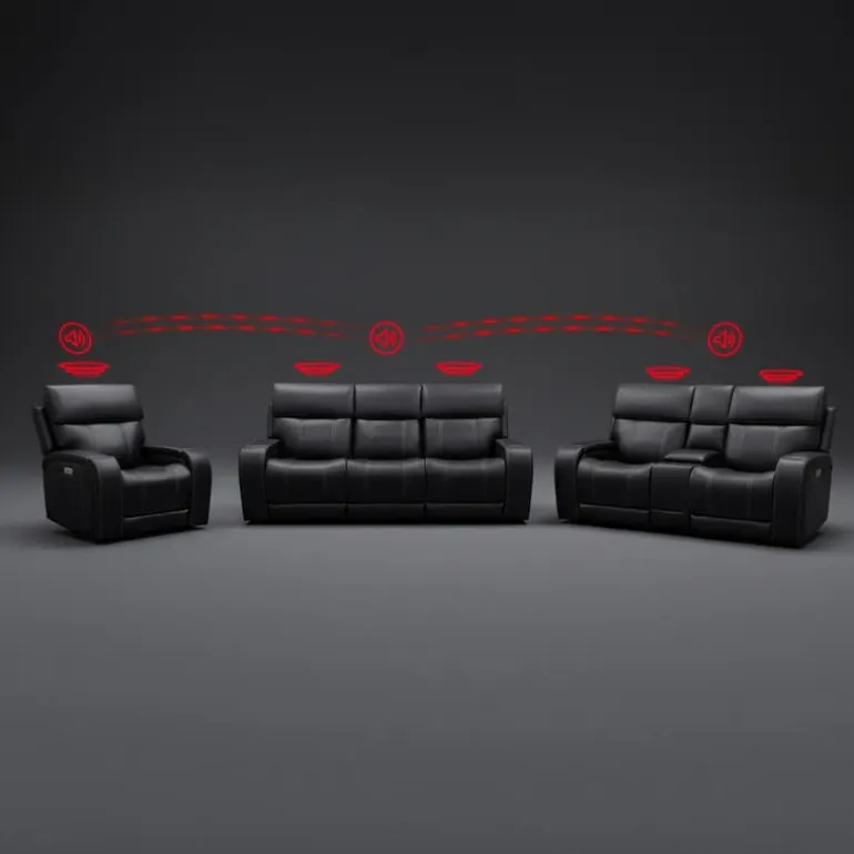 Power Reclining Sofa with Adjustable Headrests, Fold-Down Seat and Immersive Sound System
